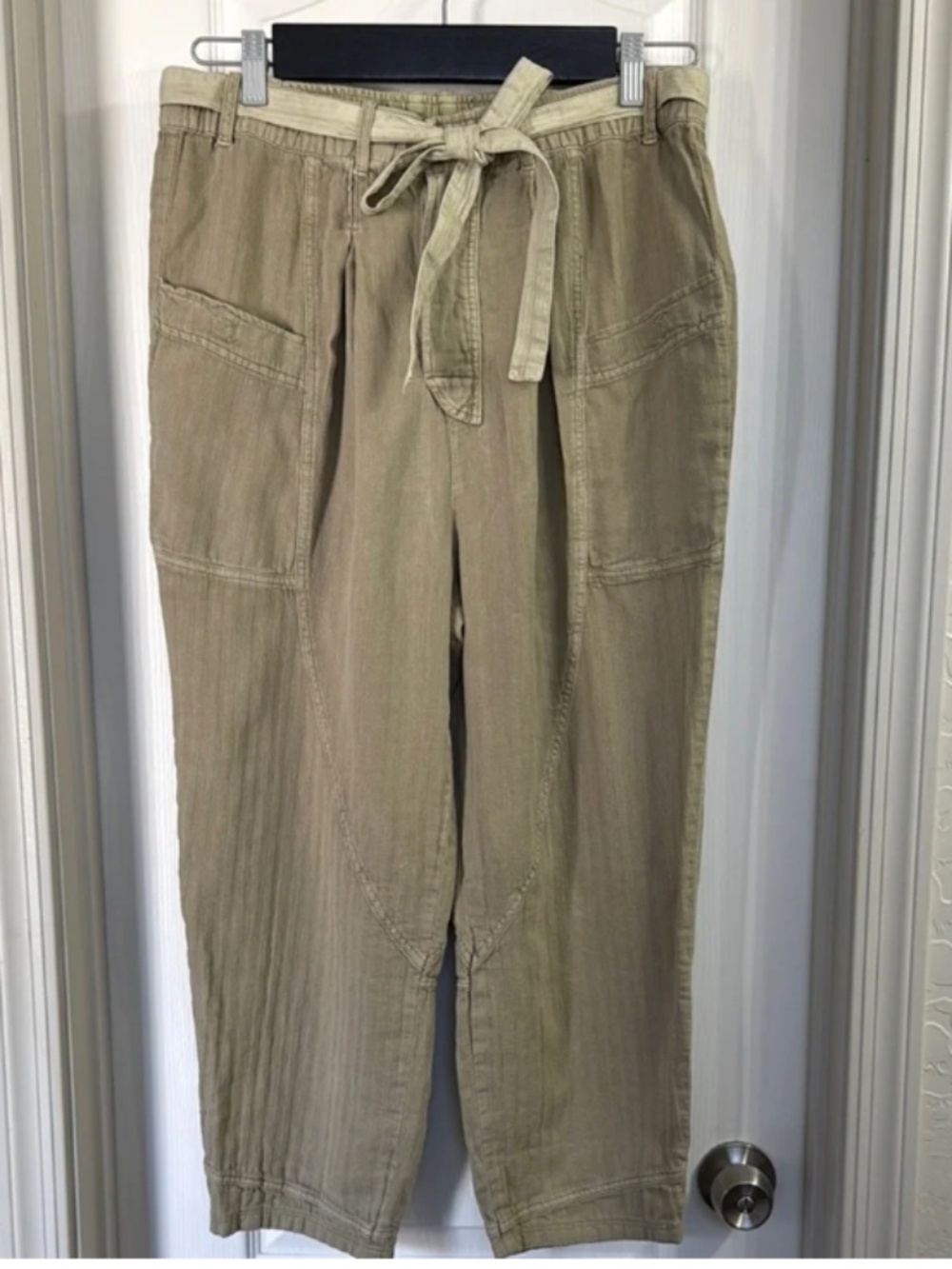 Free People Livin in The City Seamed Pant Olive Green Tie-Waist Size S/P